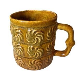 Vintage Brown Ceramic Mug • Raised Swirl Bands • Textured Pottery
